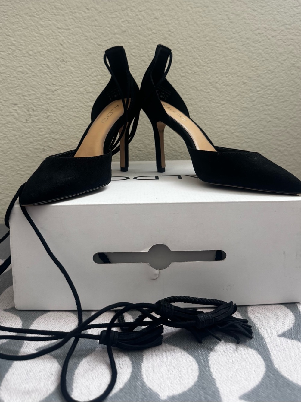 Aldo Black Pointed Lace-Up Slingback Pumps
